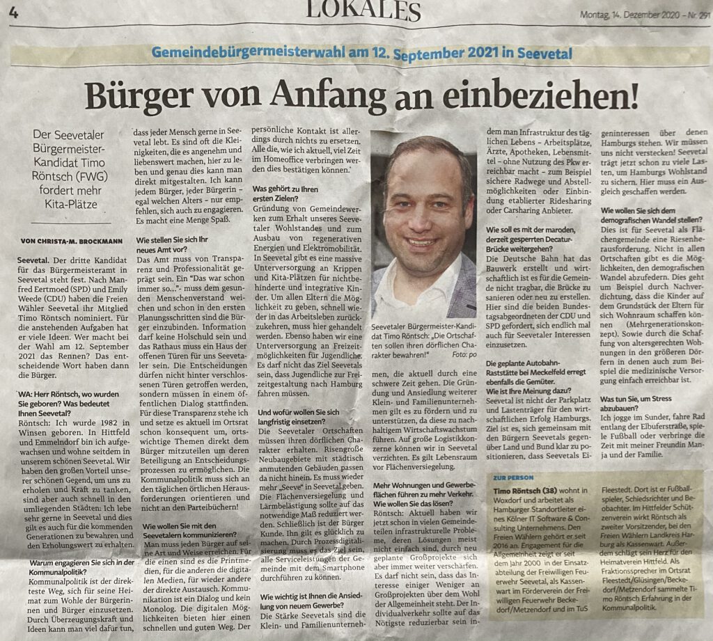 Pressebericht Winsener Anzeiger 14.12.2020